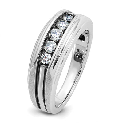 IBGoodman 14K White Gold with Black Rhodium Men's Polished Satin and Grooved 5-Stone 1/2 Carat AA Quality Diamond Ring