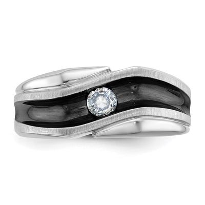 IBGoodman 14K White Gold with Black Rhodium Men's Polished Satin and Grooved Solitaire 1/5 Carat AA Quality Diamond Ring
