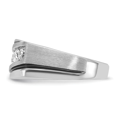 IBGoodman 14K White Gold with Black Rhodium Men's Polished Satin and Grooved 1 Carat AA Quality Diamond Ring