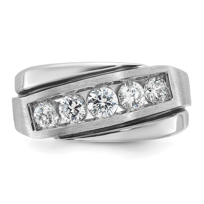 IBGoodman 14K White Gold with Black Rhodium Men's Polished Satin and Grooved 1 Carat AA Quality Diamond Ring