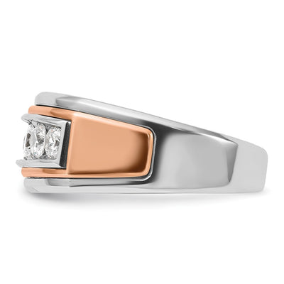 IBGoodman 14K White and Rose Gold Men's Polished and Grooved 5-Stone 1 Carat AA Quality Diamond Ring