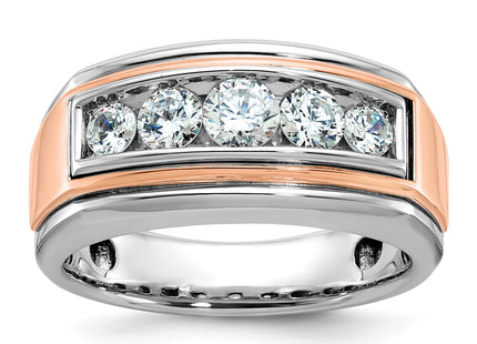 IBGoodman 14k White and Rose Gold Men's Polished and Grooved 5-Stone 1 Carat AA Quality Diamond Ring