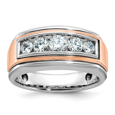 IBGoodman 14K White and Rose Gold Men's Polished and Grooved 5-Stone 1 Carat AA Quality Diamond Ring