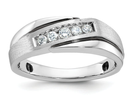 IBGoodman 14k White Gold Polished Satin and Grooved Men's Ring Mounting