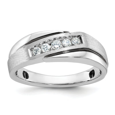 IBGoodman 14K White Gold Polished Satin and Grooved Men's Ring Mounting