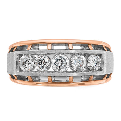 IBGoodman 14K White and Rose Gold Men's Polished Satin and Cut-Out 5-Stone 1 Carat AA Quality Diamond Ring
