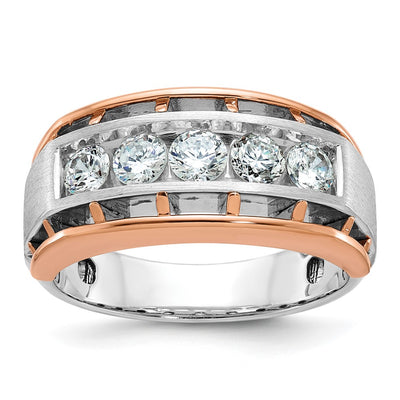 IBGoodman 14K White and Rose Gold Men's Polished Satin and Cut-Out 5-Stone 1 Carat AA Quality Diamond Ring