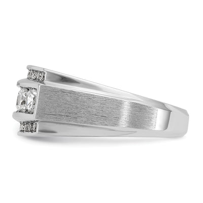 IBGoodman 14K White Gold Men's Polished and Satin 3-Row 1 1/4 Carat AA Quality Diamond Ring