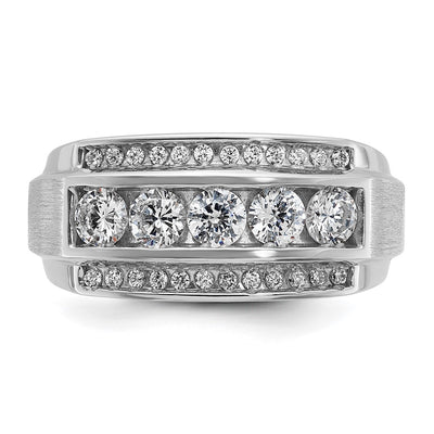 IBGoodman 14K White Gold Men's Polished and Satin 3-Row 1 1/4 Carat AA Quality Diamond Ring