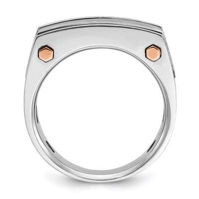 IBGoodman 14K White and Rose Gold with Black Rhodium Men's Polished Satin and Grooved 5-Stone 1 Carat AA Quality Diamond Ring