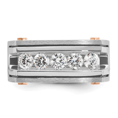 IBGoodman 14K White and Rose Gold with Black Rhodium Men's Polished Satin and Grooved 5-Stone 1 Carat AA Quality Diamond Ring