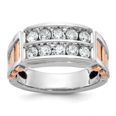 IBGoodman 14K White and Rose Gold Men's Polished and Cut-Out 2-Row 1 Carat AA Quality Diamond Ring