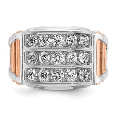 IBGoodman 14K White and Rose Gold Men's Polished and Cut-Out 3-Row 1 1/5 Carat AA Quality Diamond Ring