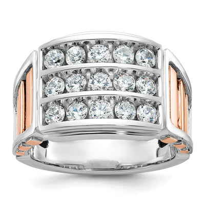 IBGoodman 14K White and Rose Gold Men's Polished and Cut-Out 3-Row 1 1/5 Carat AA Quality Diamond Ring