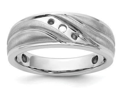 IBGoodman 14K White Gold Polished and Grooved Men's Ring Mounting