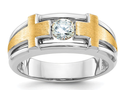 14k Two-tone IBGoodman Men's Polished Satin & Cut-Out Cross Ring Mtg