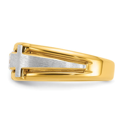 IBGoodman 14K Two-tone Men's Polished Satin and Cut-Out 1/2 Carat AA Quality Diamond Cross Ring