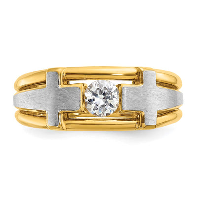 IBGoodman 14K Two-tone Men's Polished Satin and Cut-Out 1/2 Carat AA Quality Diamond Cross Ring
