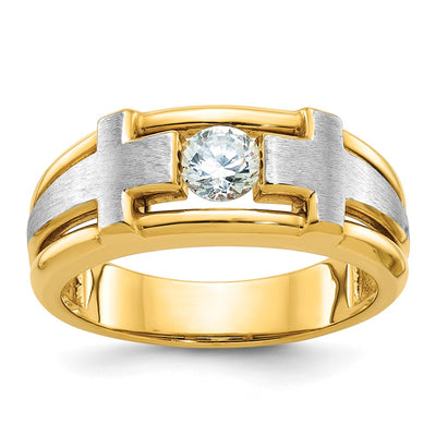 IBGoodman 14K Two-tone Men's Polished Satin and Cut-Out 1/2 Carat AA Quality Diamond Cross Ring