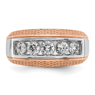 IBGoodman 14K White and Rose Gold Men's Polished and Textured 5-Stone 1 Carat AA Quality Diamond Ring