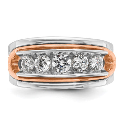IBGoodman 14K Rose and White Gold Men's Polished Cut-Out 5-Stone 1 Carat AA Quality Diamond Ring