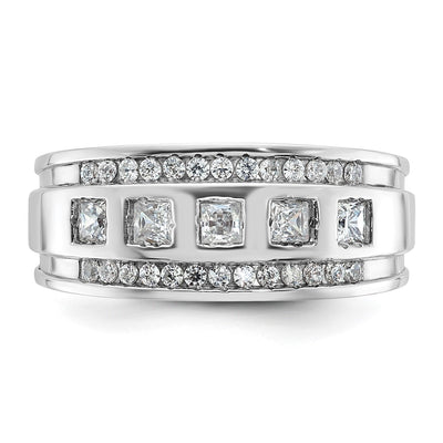 IBGoodman 14K White Gold Men's Polished and Grooved Square 1 1/4 Carat AA Quality Diamond 5-Stone Ring