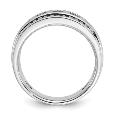 IBGoodman 14K White Gold Men's Polished and Grooved Square Black and White 1 1/5 Carat AA Quality Diamond 5-Stone Ring