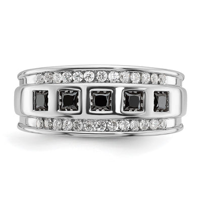 IBGoodman 14K White Gold Men's Polished and Grooved Square Black and White 1 1/5 Carat AA Quality Diamond 5-Stone Ring