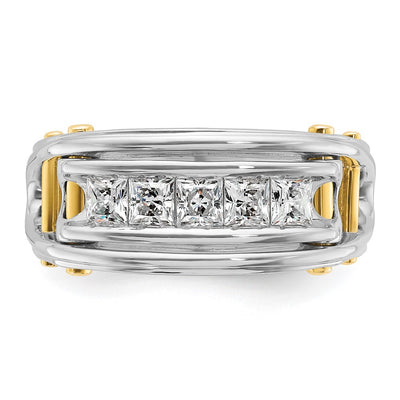 IBGoodman 14K Two-tone Men's Polished and Cut-Out 5-Stone 1 Carat AA Quality Square Diamond Ring