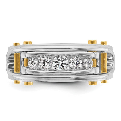 IBGoodman 14K Two-tone Men's Polished Grooved and Cut-Out 5-Stone 1/2 Carat AA Quality Diamond Ring
