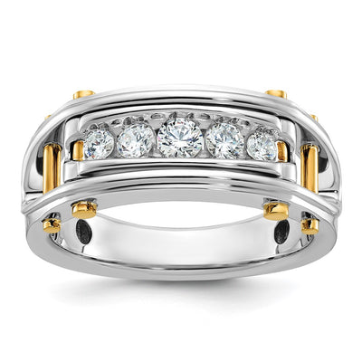 IBGoodman 14K Two-tone Men's Polished Grooved and Cut-Out 5-Stone 1/2 Carat AA Quality Diamond Ring