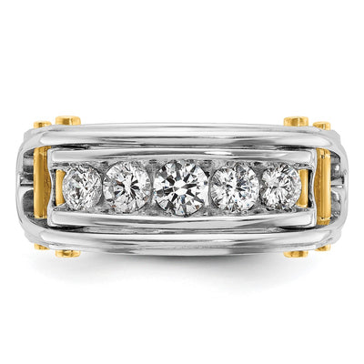 IBGoodman 14K Two-tone Men's Polished Grooved and Cut-Out 5-Stone 1 Carat AA Quality Diamond Ring