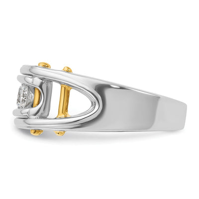 IBGoodman 14K Two-tone Men's Polished Grooved and Cut-Out 3-Stone 1/2 Carat AA Quality Diamond Ring
