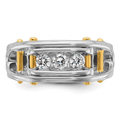IBGoodman 14K Two-tone Men's Polished Grooved and Cut-Out 3-Stone 1/2 Carat AA Quality Diamond Ring