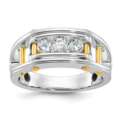 IBGoodman 14K Two-tone Men's Polished Grooved and Cut-Out 3-Stone 1/2 Carat AA Quality Diamond Ring