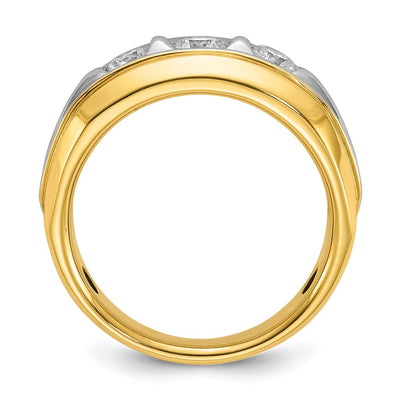 IBGoodman 14K Two-tone Men's Polished and Grooved 3-Stone 3/4 Carat AA Quality Diamond Ring