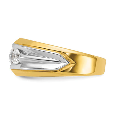 IBGoodman 14K Two-tone Men's Polished and Grooved 3-Stone 3/4 Carat AA Quality Diamond Ring