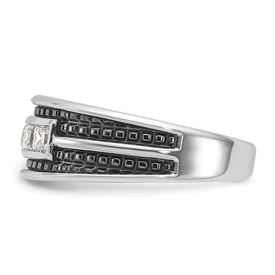 IBGoodman 14K White Gold with Black Rhodium Men's Polished and Textured Square 5-Stone 3/4 Carat AA Quality Diamond Ring