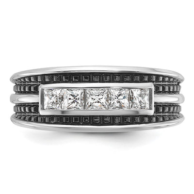 IBGoodman 14K White Gold with Black Rhodium Men's Polished and Textured Square 5-Stone 3/4 Carat AA Quality Diamond Ring