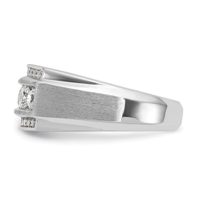IBGoodman 14K White Gold Men's Polished and Satin 3-Row 2 1/8 Carat AA Quality Diamond Ring