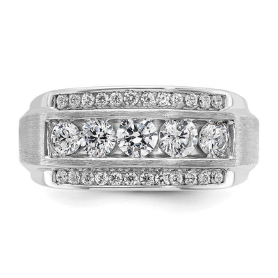 IBGoodman 14K White Gold Men's Polished and Satin 3-Row 2 1/8 Carat AA Quality Diamond Ring