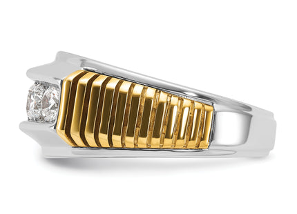 IBGoodman 14k Two-tone Men's Polished and Textured 5-Stone 1 Carat AA Quality Diamond Ring