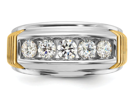 IBGoodman 14k Two-tone Men's Polished and Textured 5-Stone 1 Carat AA Quality Diamond Ring