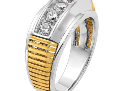 IBGoodman 14k Two-tone Men's Polished and Textured 5-Stone 1 Carat AA Quality Diamond Ring