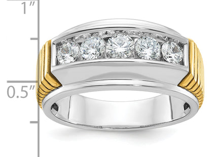 IBGoodman 14k Two-tone Men's Polished and Textured 5-Stone 1 Carat AA Quality Diamond Ring