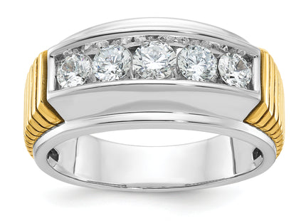 IBGoodman 14k Two-tone Men's Polished and Textured 5-Stone 1 Carat AA Quality Diamond Ring