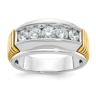 IBGoodman 14K Two-tone Men's Polished and Textured 5-Stone 1 Carat AA Quality Diamond Ring