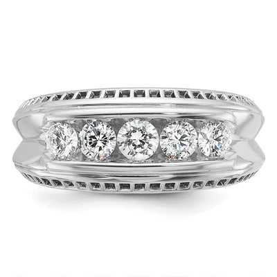 IBGoodman 14K White Gold with Black Rhodium Men's Polished and Textured 5-Stone 1 Carat AA Quality Diamond Ring