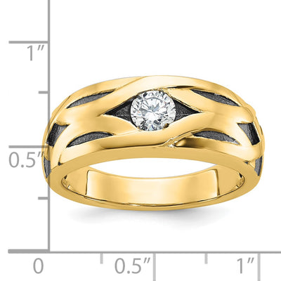 IBGoodman 14K with Black Rhodium Men's Polished Satin and Grooved 1/3 Carat AA Quality Diamond Ring
