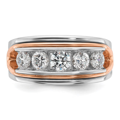 IBGoodman 14K White and Rose Gold Men's Polished and Cut-Out 5-Stone 1 1/5 Carat AA Quality Diamond Ring
